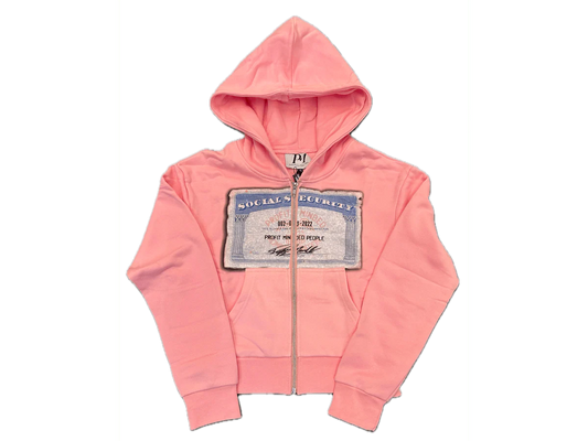 Profit Minded SSN Card Zip Up Hoodie Pink