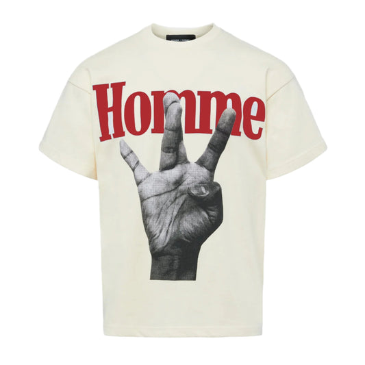 Homme Femme Red Twisted Fingers Tee Cream