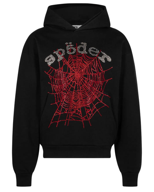 SP5DER OG Web Rhinestone [2024] Hoodie Black