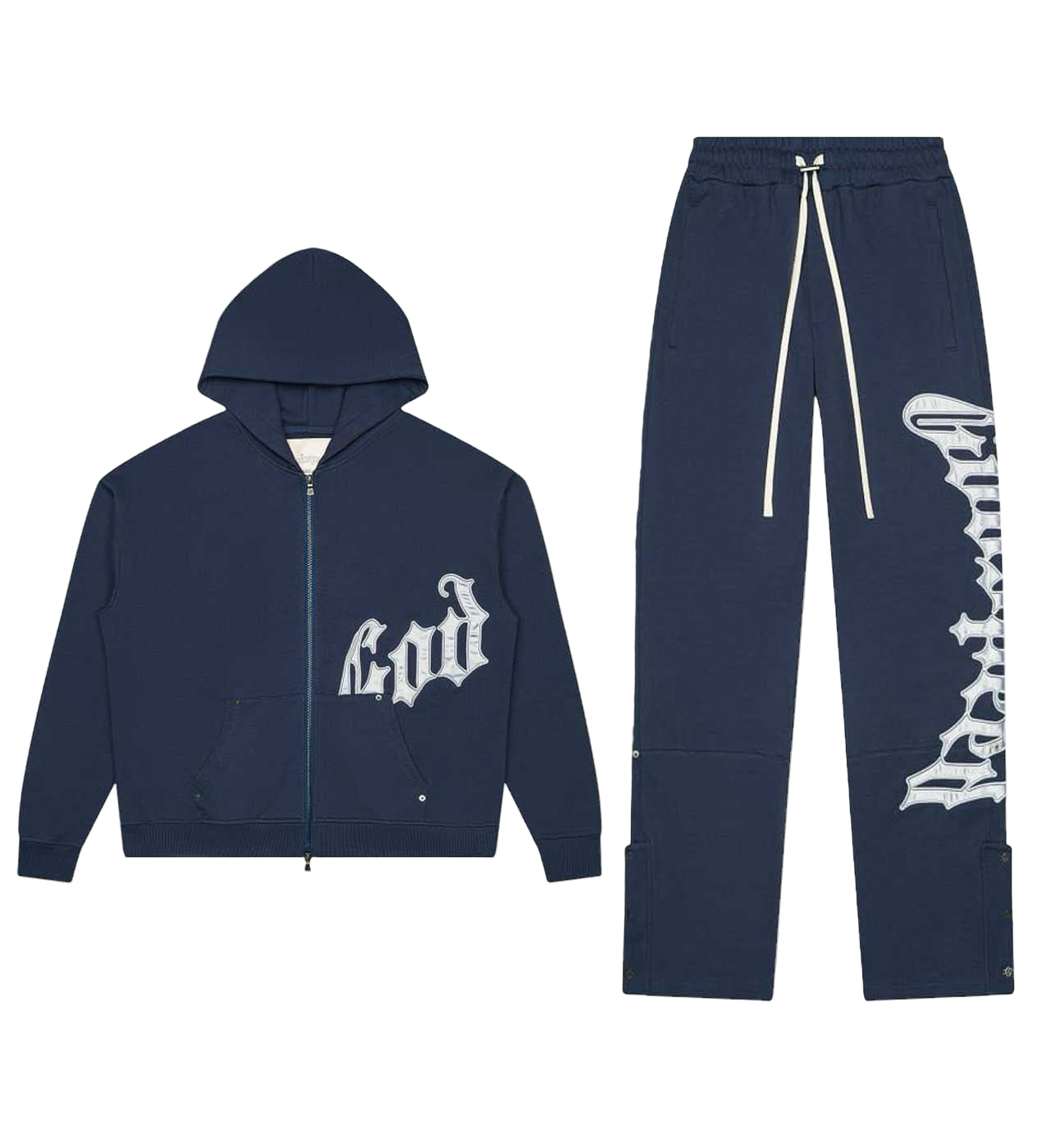 Godspeed OG Logo Sweatsuit V2 Silver Satin Navy Blue