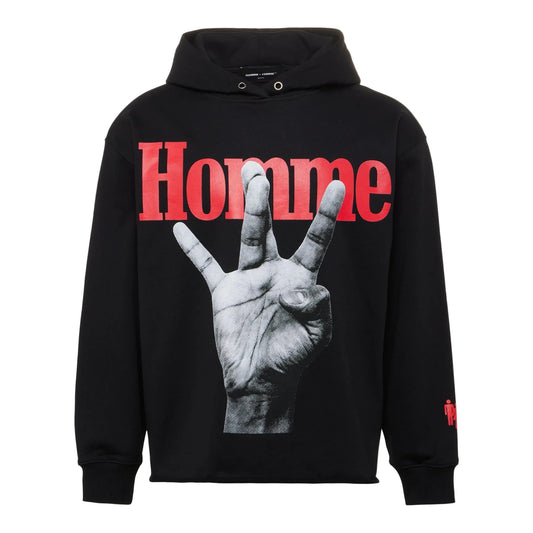 Homme Femme Red Twisted Fingers Hoodie Black