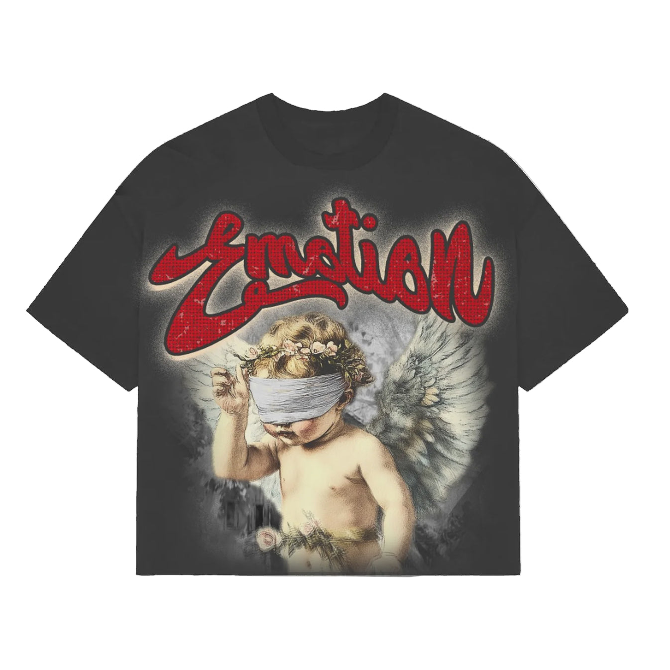 Mixed Emotion Red Cupid Rhinestone Tee Grey