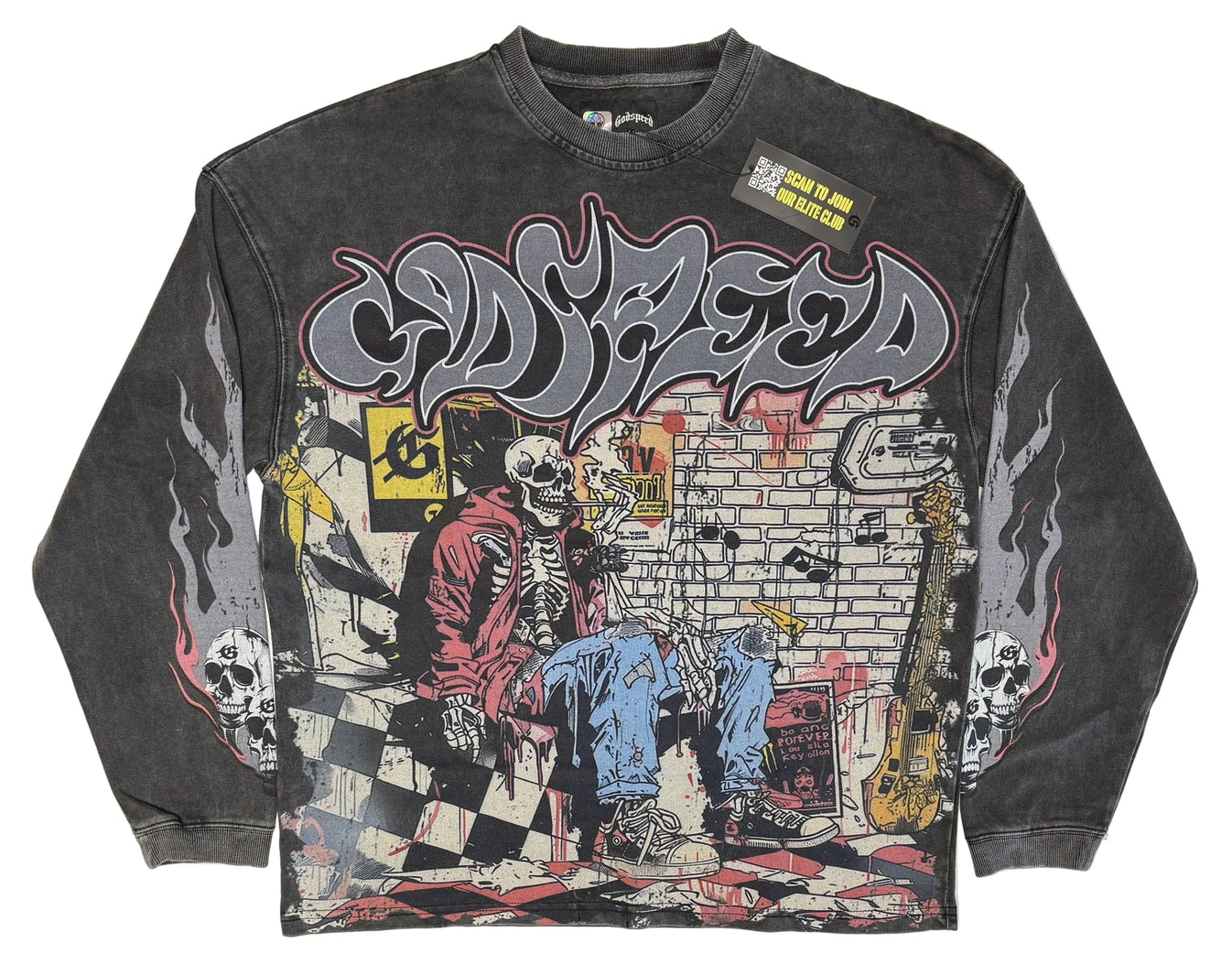 Godspeed Stoner Skeleton Long Sleeve Tee Washed Grey