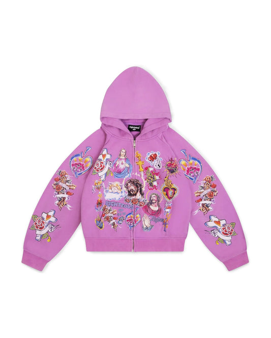Righteous Risen King Cropped Zip Up Hoodie Purple