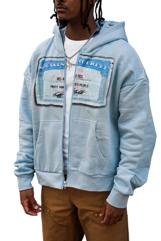 Profit Minded SSN Card Zip Up Hoodie Sky Blue