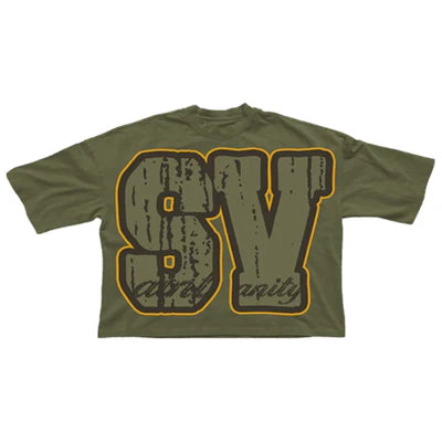 Saint Vanity SV Cropped Oversized Tee Olive