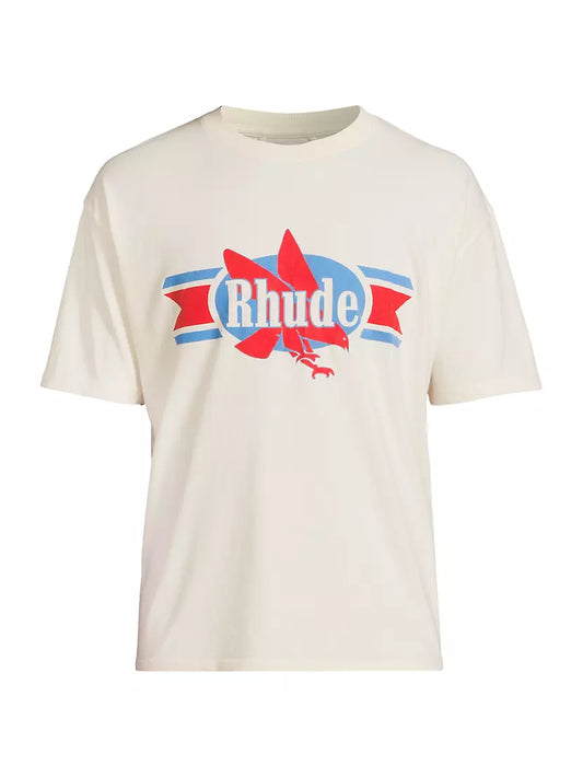 Rhude Baby Blue/Red Chevron Logo Tee Cream