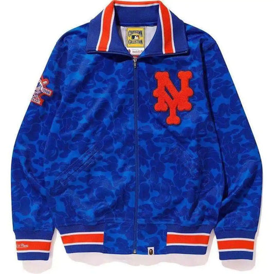BAPE x Mitchell & Ness Mets Jacket Blue