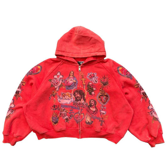Righteous Risen King Cropped Zip Up Hoodie Red