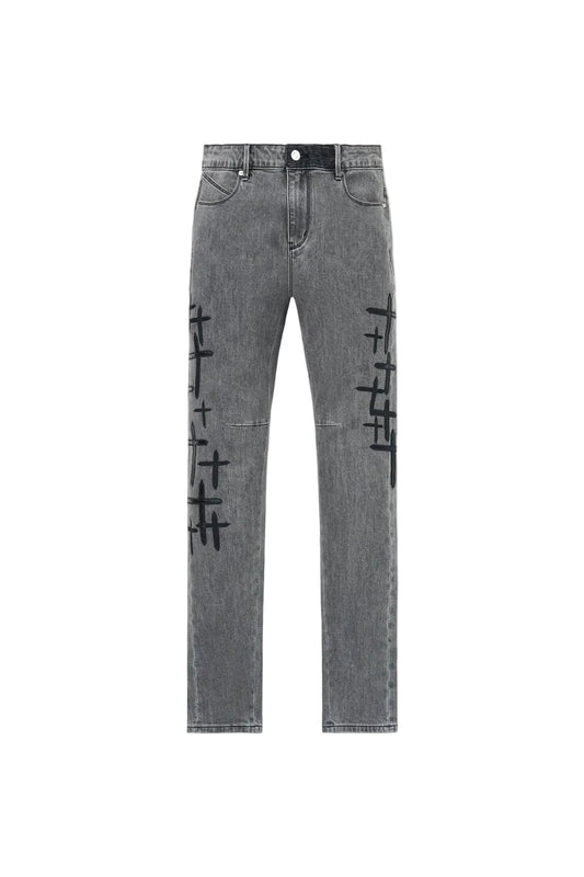 RTA Bryant Clouded Mist Cross Patch Grey Jeans