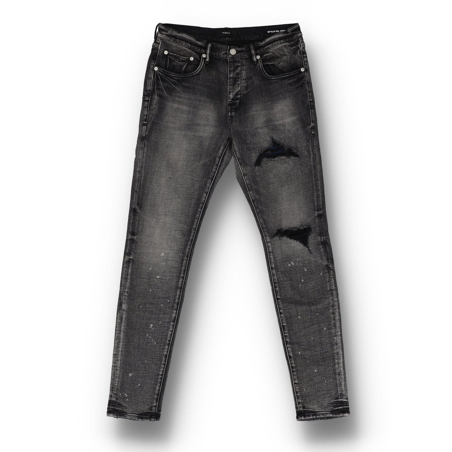 Purple Brand Plaid Patch Washed Black Jeans