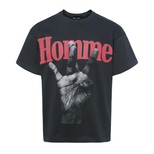 Homme Femme Red Twisted Fingers Tee Black