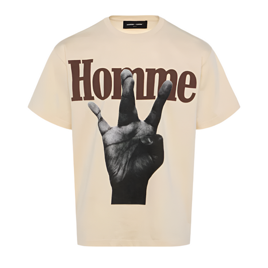 Homme Femme Brown Twisted Fingers Tee Cream