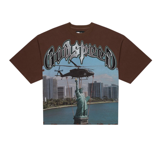 Godspeed JFK To MIA Tee Mocha Brown