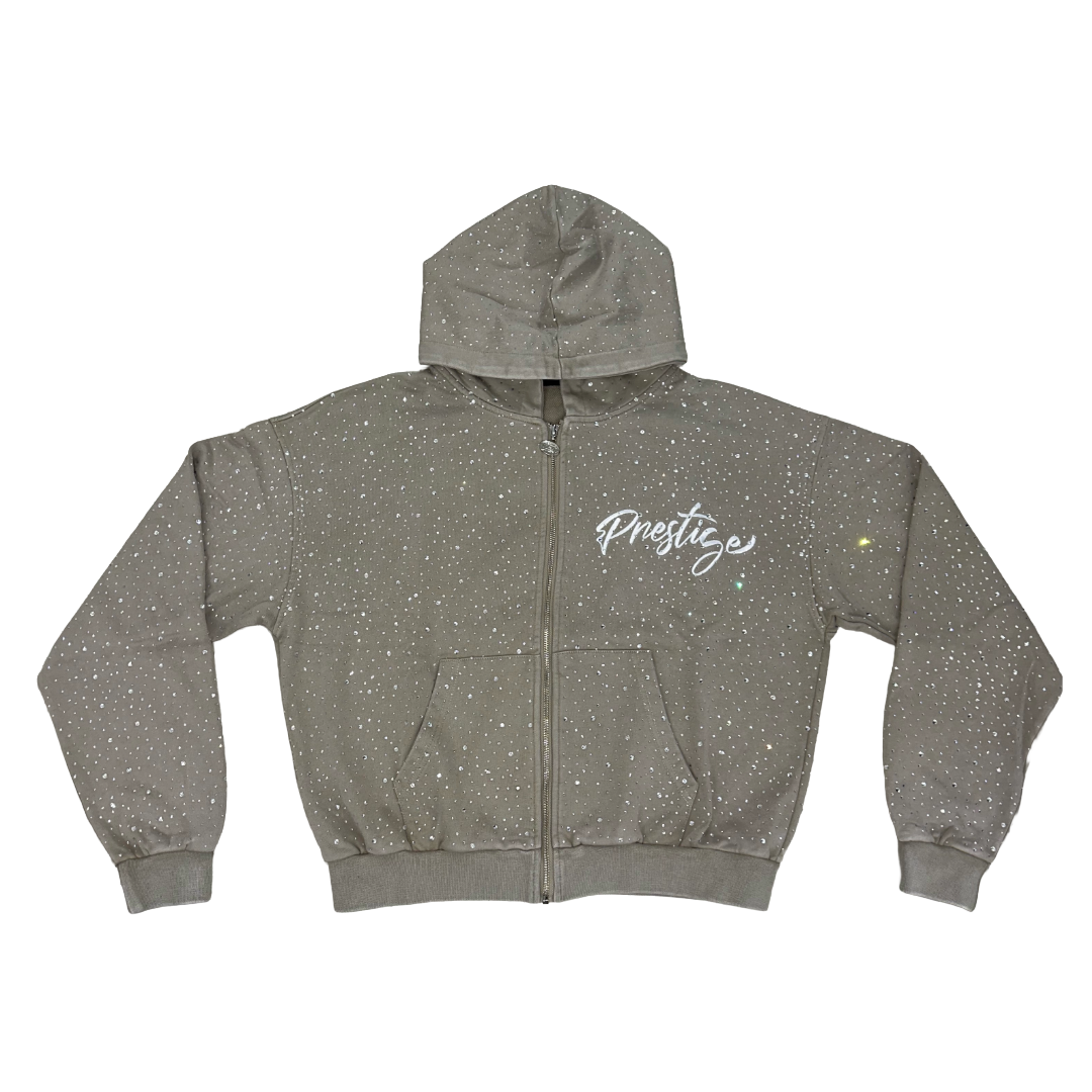 Prestige Co. Diamond Zip Up Hoodie Cream