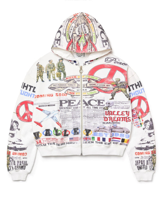 VALE Peace Zip Up Hoodie White