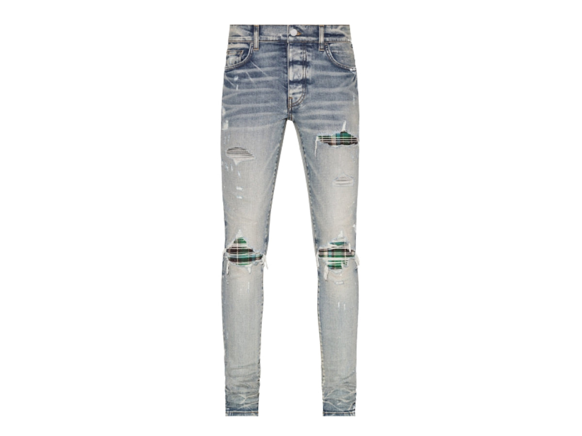 AMIRI MX1 Green Plaid Clay Indigo Jeans