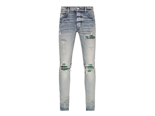 AMIRI MX1 Green Plaid Clay Indigo Jeans