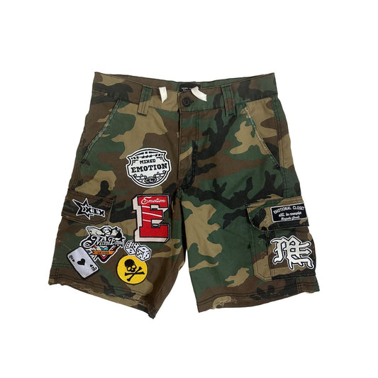 Mixed Emotion Patch Cargo Shorts Camo Green