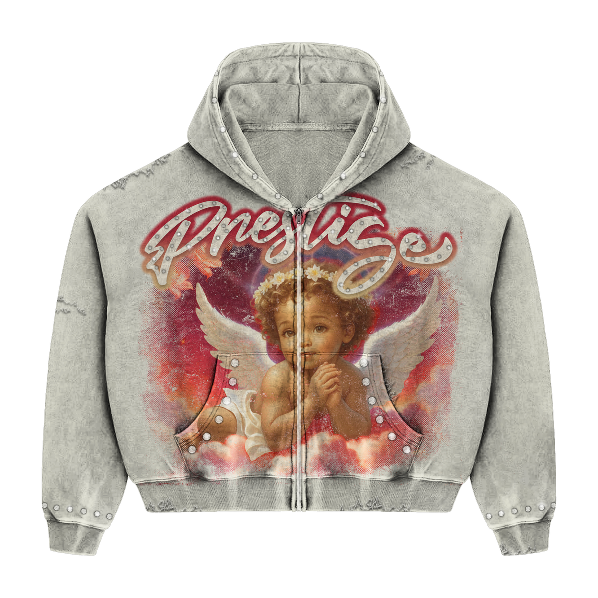 Prestige Co. Red Angel Zip Up Hoodie Grey