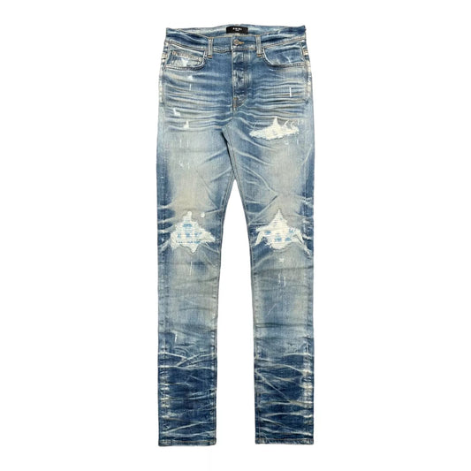 AMIRI MX1 Bleached Paisley Patch Indigo Jeans